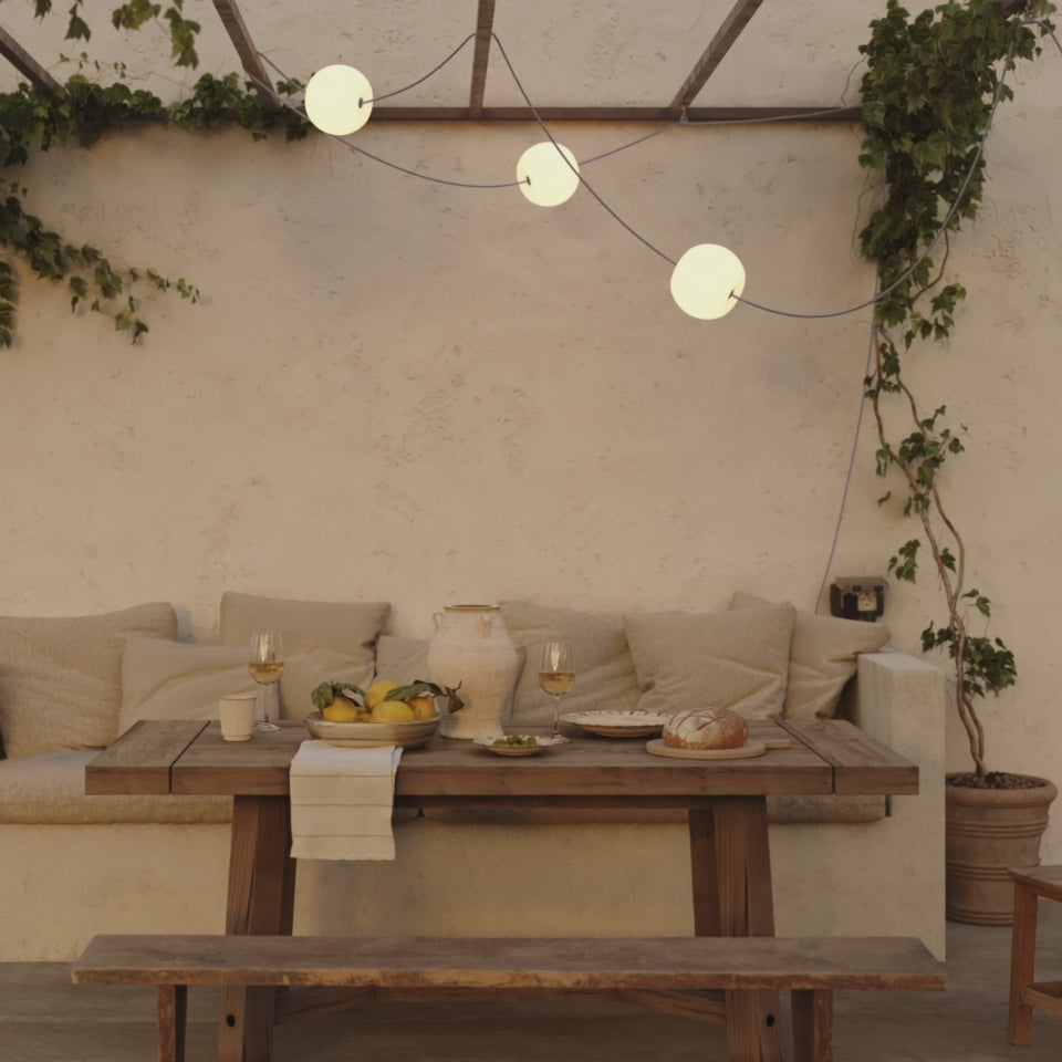Load video: Outdoor IP67 String Light with 3 Light Points Olive Green with UK Plug - Marina3 Cherry