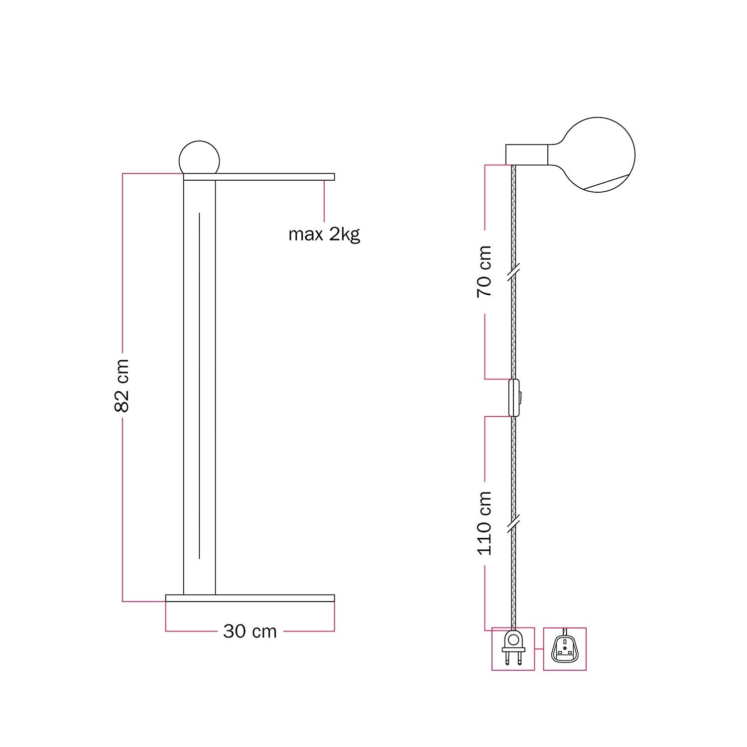 Rocco - Lampada da terra con spina UK e lampadina Camo - Rosso