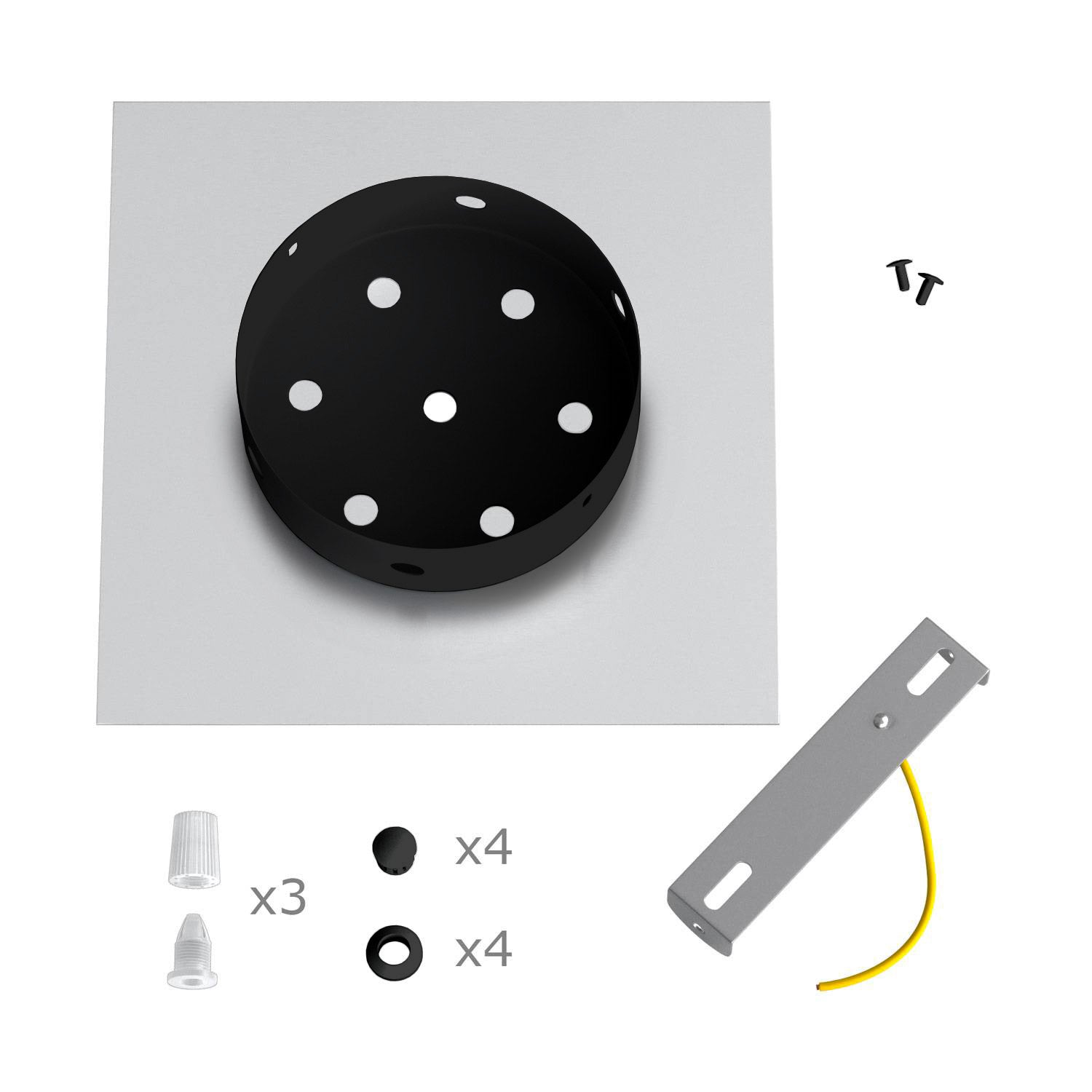 Rosone Rose-One quadrato, 200 mm con 3 fori e 4 fori laterali - Petrolio Nero