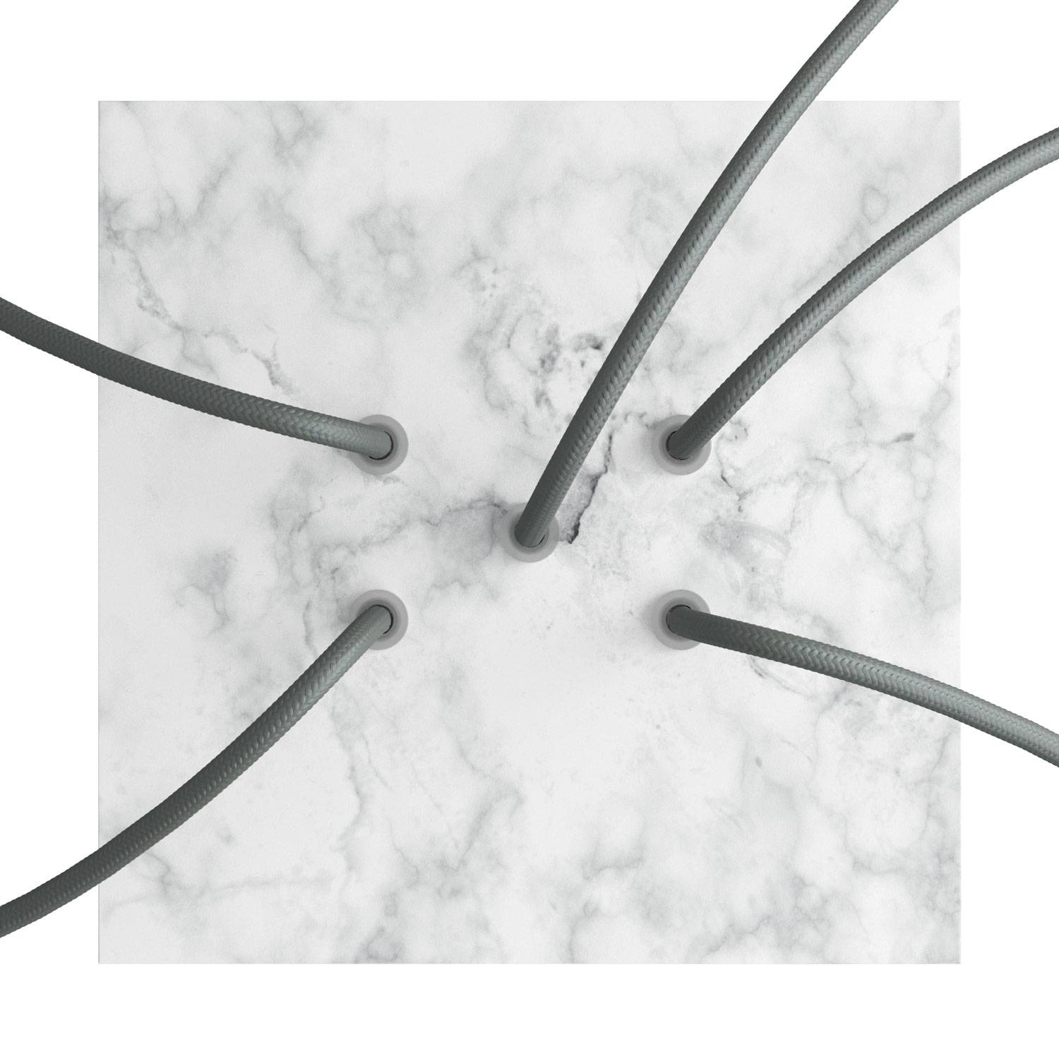 Rosone Rose - One quadrato, 200 mm con 5 fori e 4 fori laterali - Marmo Carrara - Creative Cables