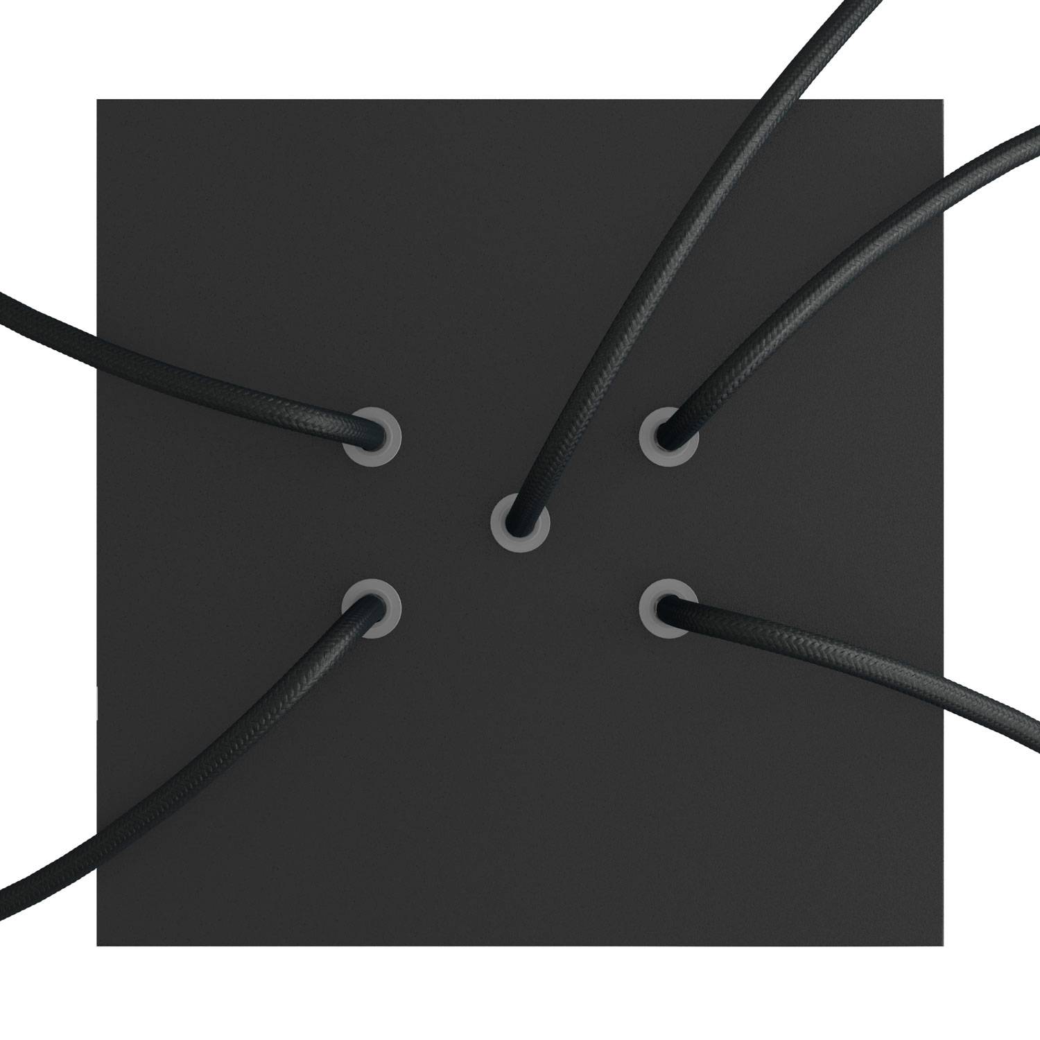 Rosone Rose - One quadrato, 200 mm con 5 fori e 4 fori laterali - Nero opaco - Creative Cables