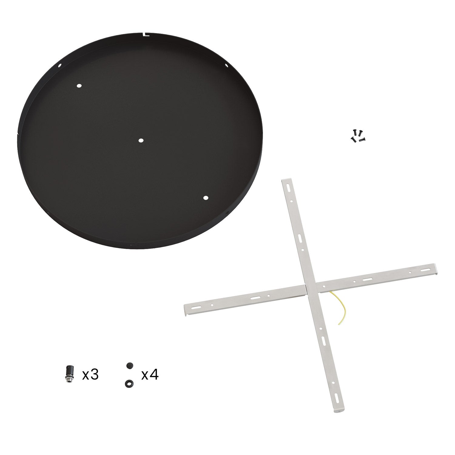 Rosone rotondo in alluminio Ø 50 cm con staffa e cavo di messa a terra, con 3 fori in linea frontali - Nero 4