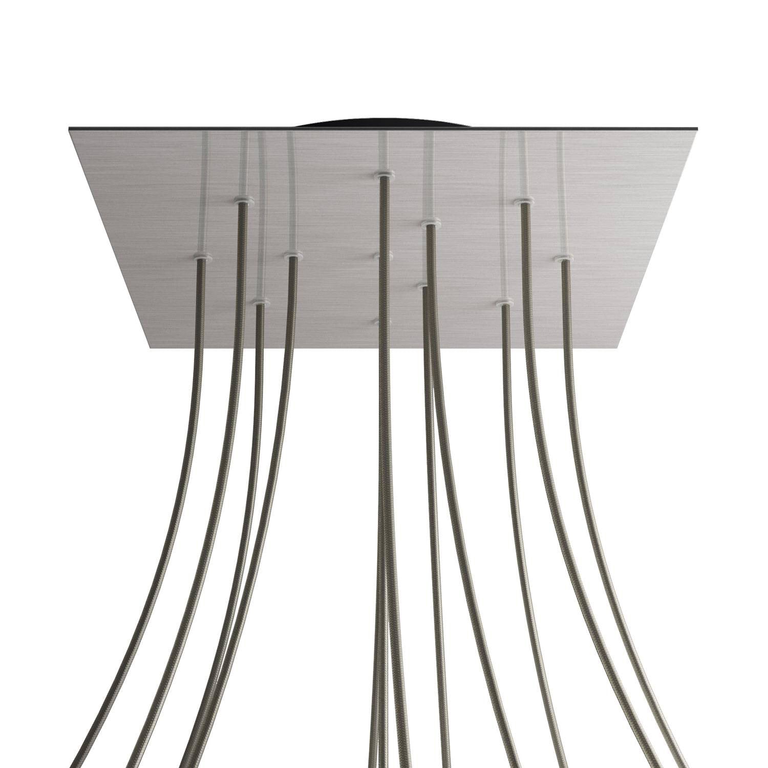 Rosone XXL Rose-One quadrato, 400 mm con 12 fori e 4 fori laterali - Dibond Acciaio satinato Nero