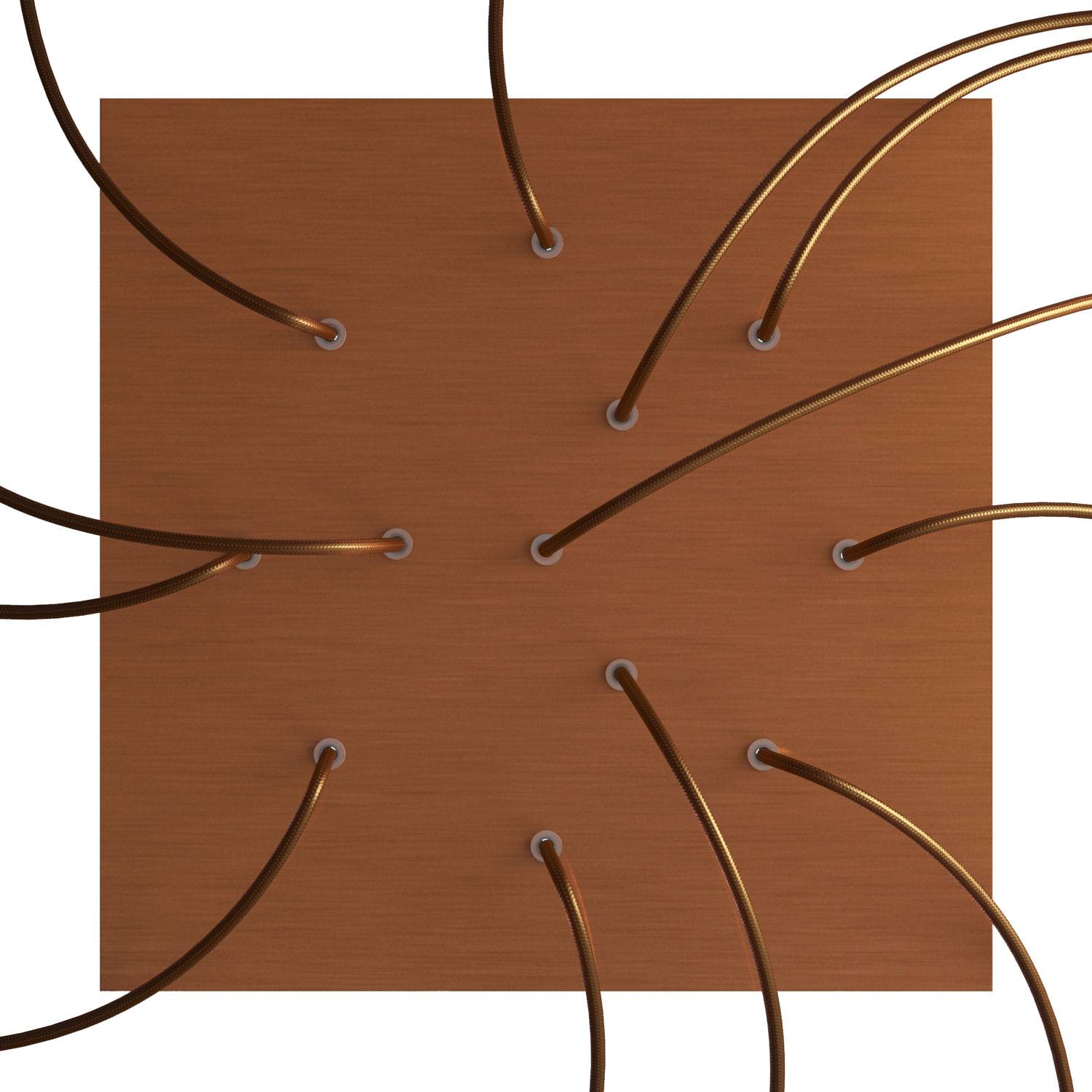 Rosone XXL Rose - One quadrato, 400 mm con 12 fori e 4 fori laterali - Dibond Rame satinato - Creative Cables