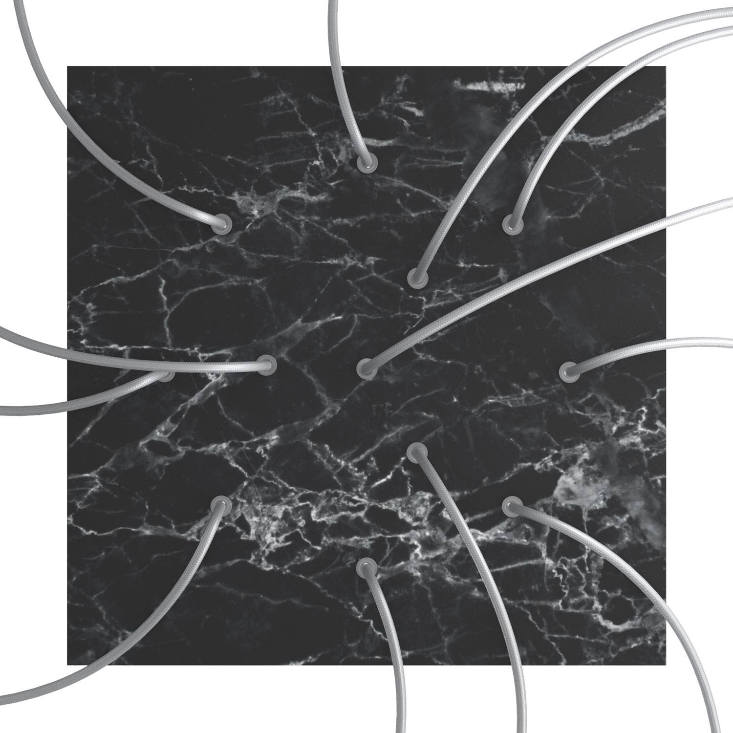 Rosone XXL Rose - One quadrato, 400 mm con 12 fori e 4 fori laterali - Marmo Marquina - Creative Cables