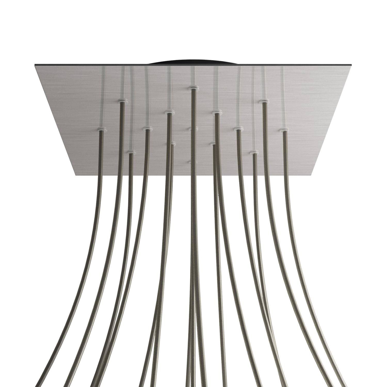 Rosone XXL Rose-One quadrato, 400 mm con 15 fori e 4 fori laterali - Dibond Acciaio satinato Nero