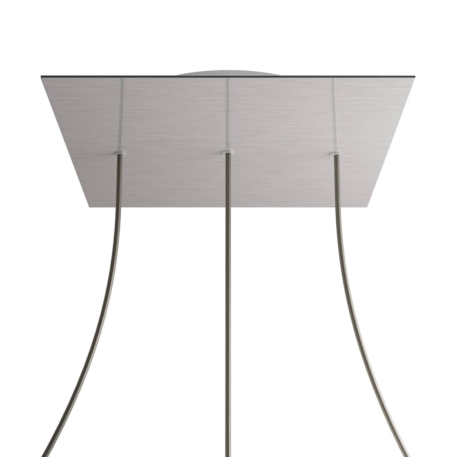 Rosone XXL Rose - One quadrato, 400 mm con 3 fori in linea e 4 fori laterali - Dibond Acciaio satinato - Creative Cables