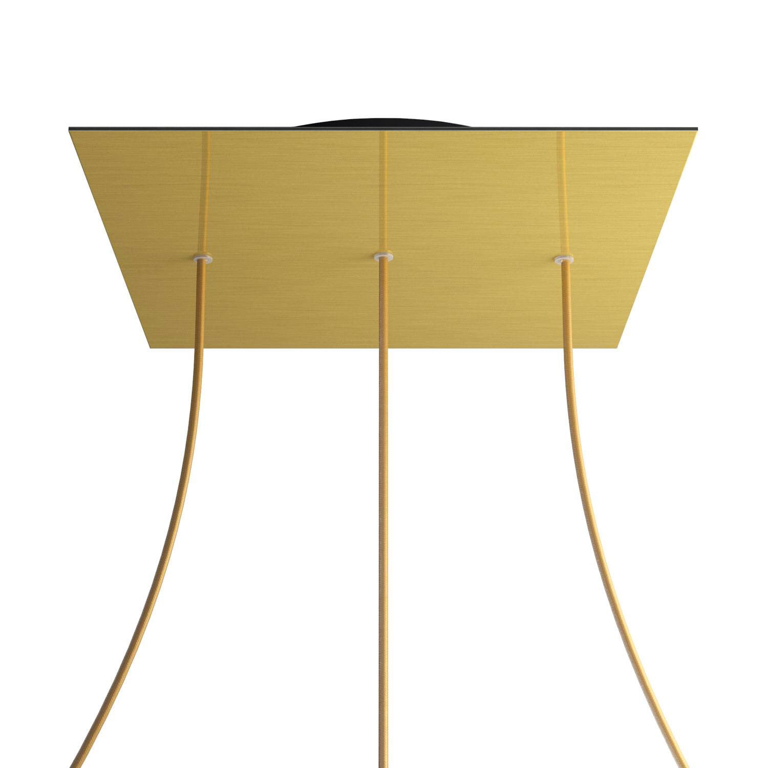 Rosone XXL Rose-One quadrato, 400 mm con 3 fori in linea e 4 fori laterali - Dibond Ottone satinato Nero