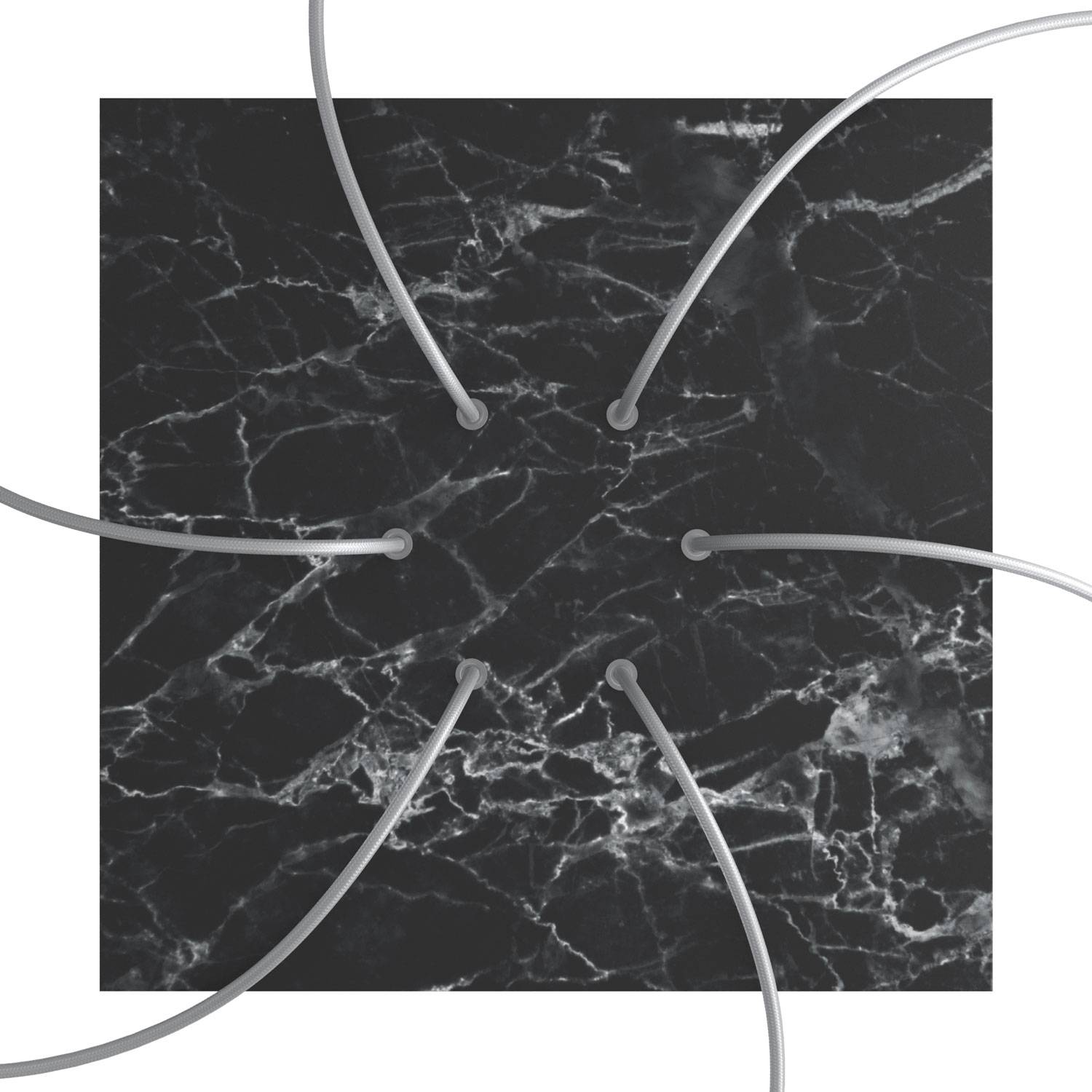 Rosone XXL Rose - One quadrato, 400 mm con 6 fori e 4 fori laterali - Marmo Marquina - Creative Cables