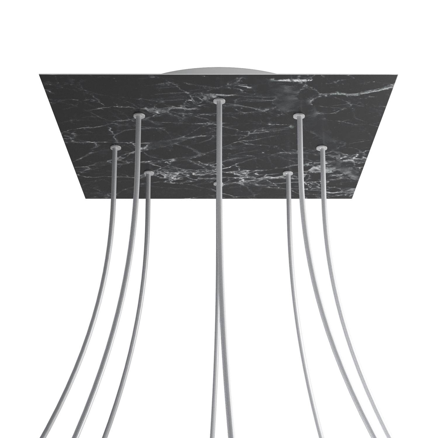 Rosone XXL Rose-One quadrato, 400 mm con 8 fori e 4 fori laterali - Marmo Marquina Bianco