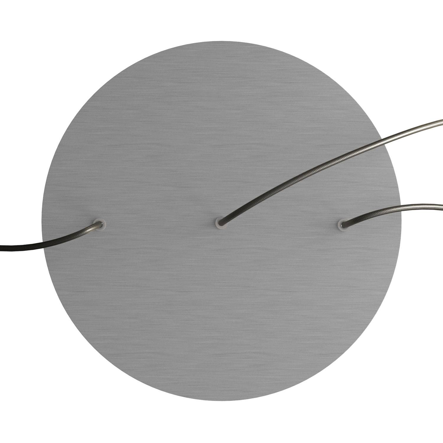 Rosone XXL Rose-One rotondo, diametro 400 mm con 3 fori in linea e 4 fori laterali - Dibond Acciaio satinato Bianco