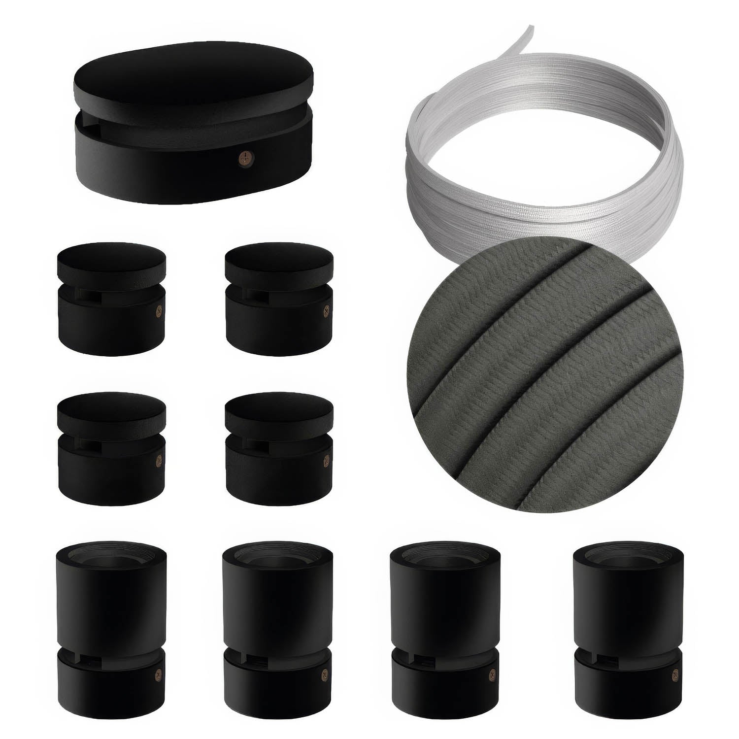 Sistema Filé Symmetric Kit - con cavo CM03 di 5 m per catenaria e 9 componenti in legno verniciato nero per interni