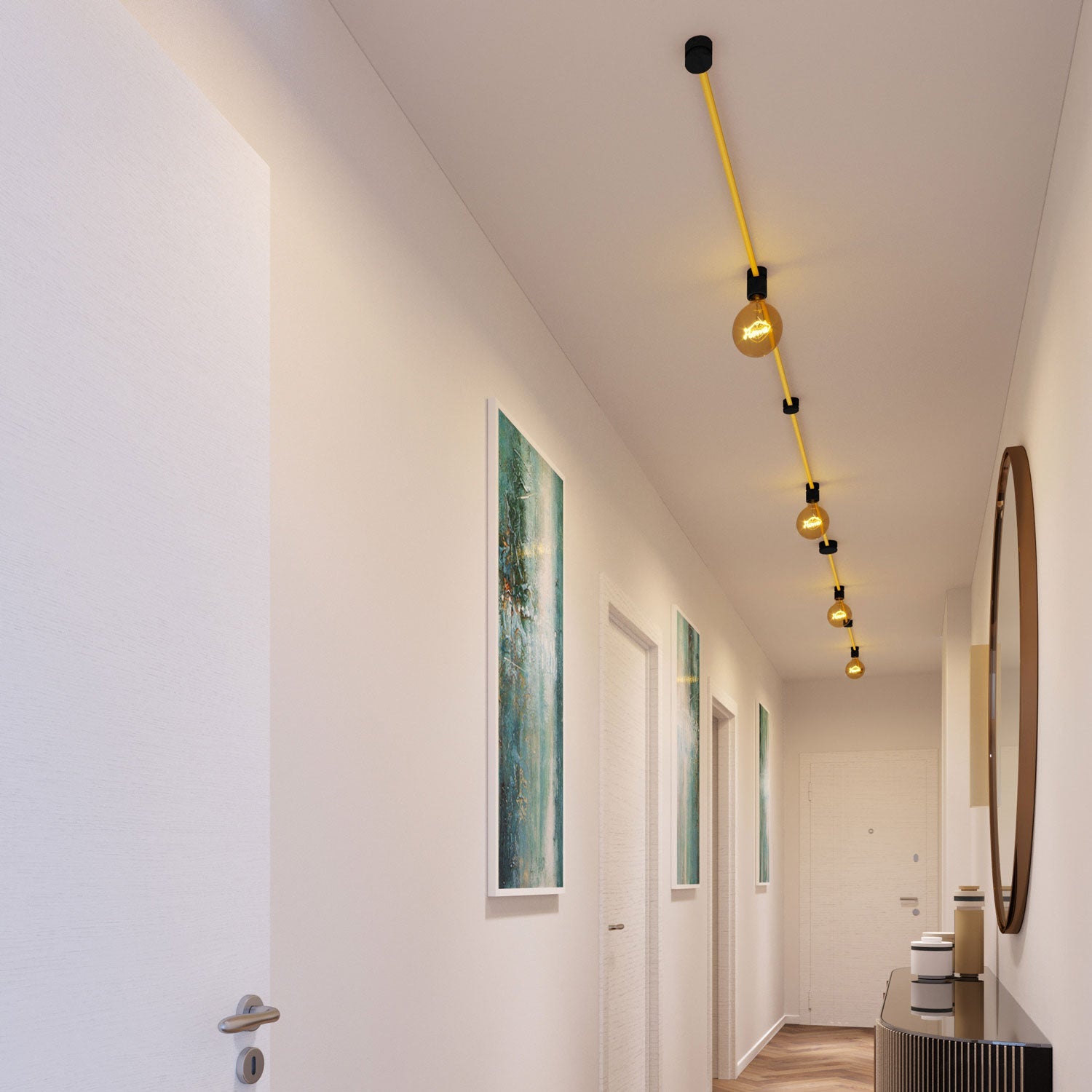 Sistema Filé Symmetric Kit - con cavo CM10 di 5 m per catenaria e 9 componenti in legno verniciato nero per interni