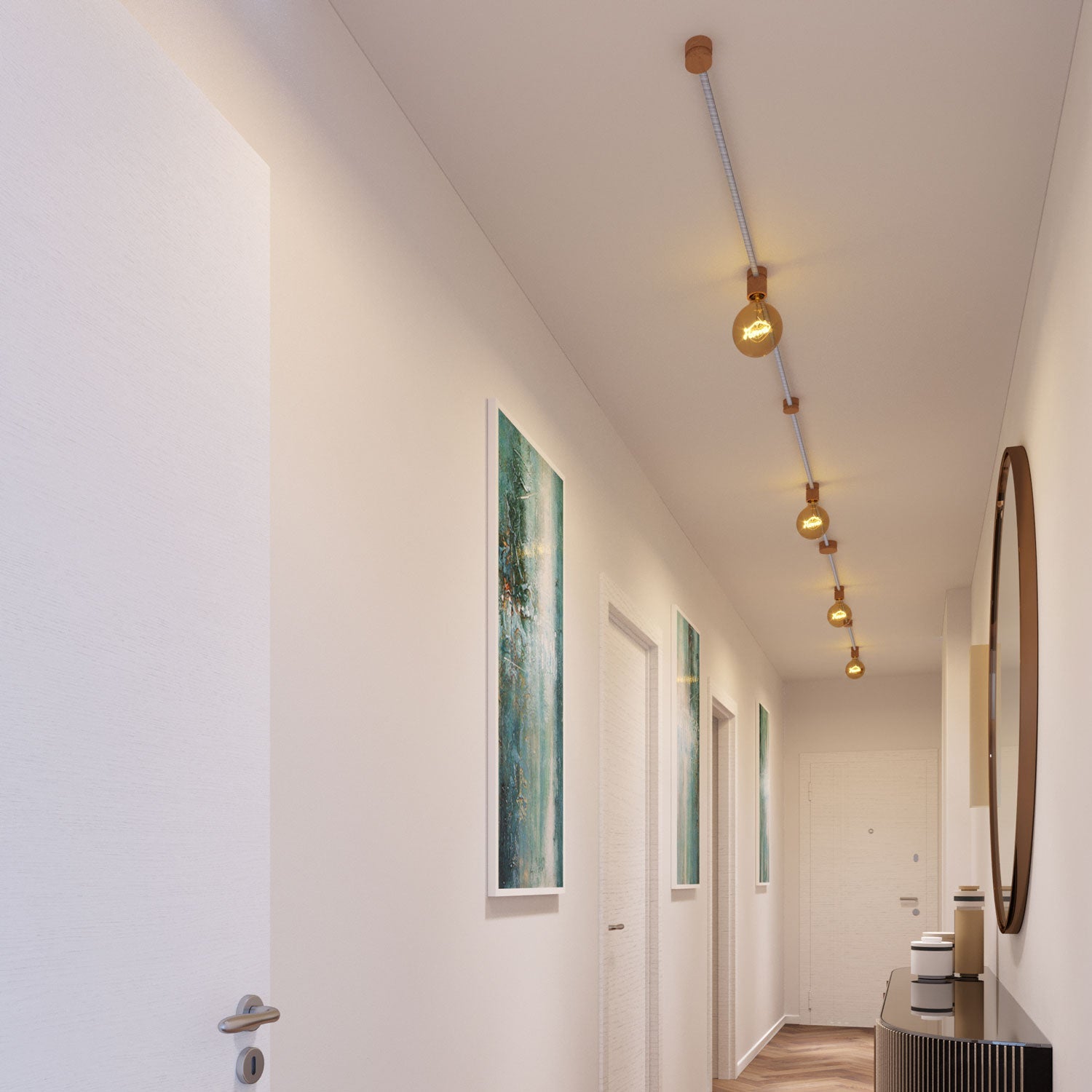 Sistema Filé Symmetric Kit - con cavo ECC37 di 5 m per catenaria e 9 componenti in legno per interni