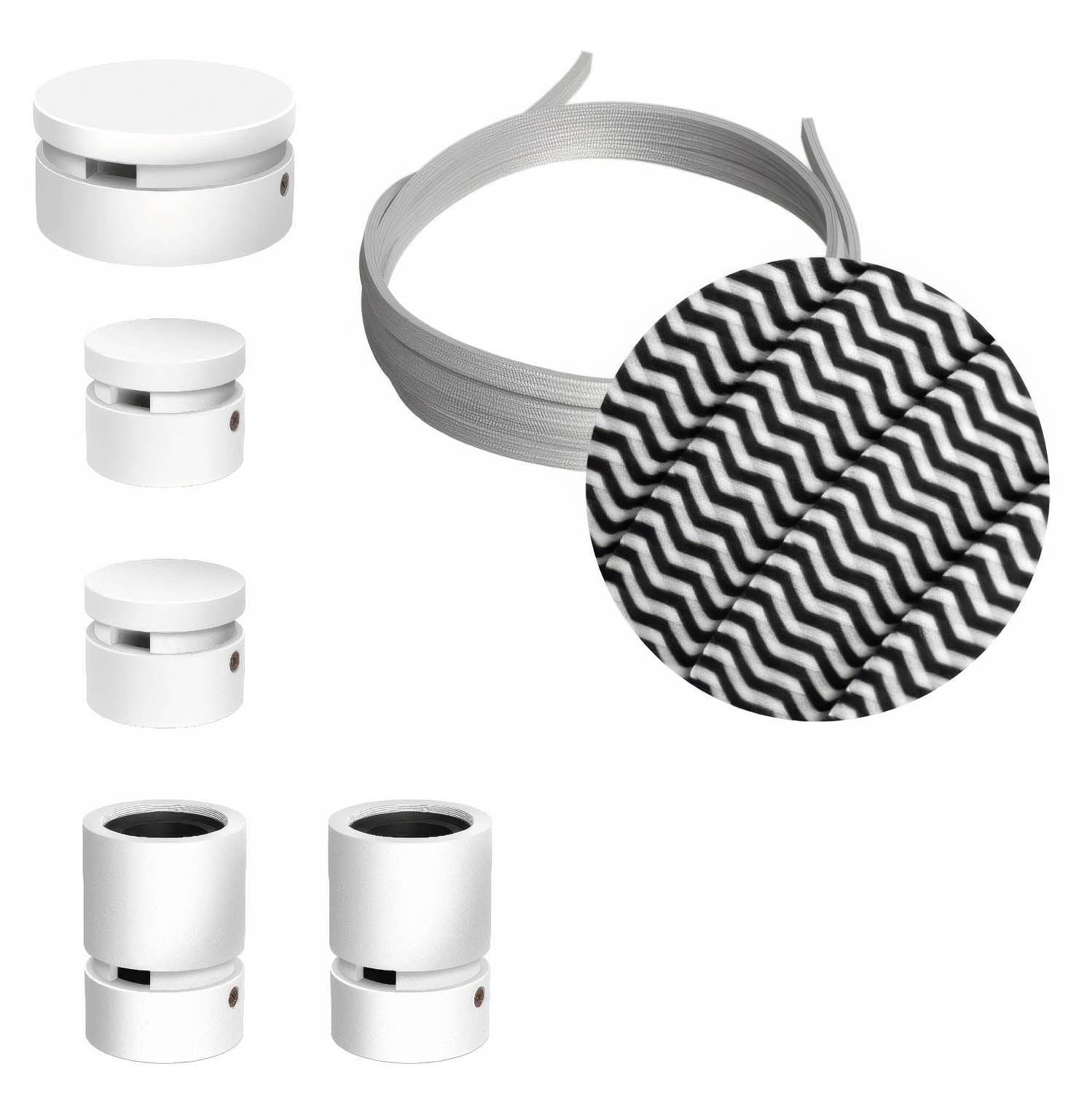 Sistema Filé Wiggle Kit - con cavo CZ04 di 3 m per catenaria e 5 componenti in legno verniciato bianco per interni