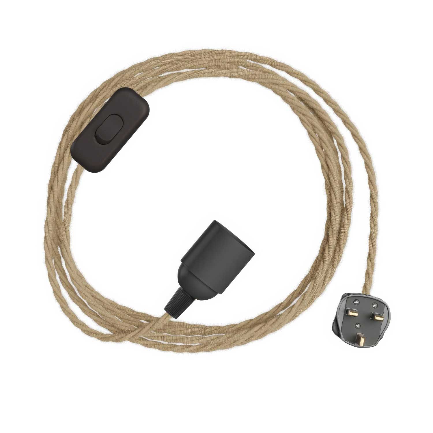 SnakeBis Twisted - Cablaggio con portalampada, cavo trecciato in tessuto TN06 e spina UK