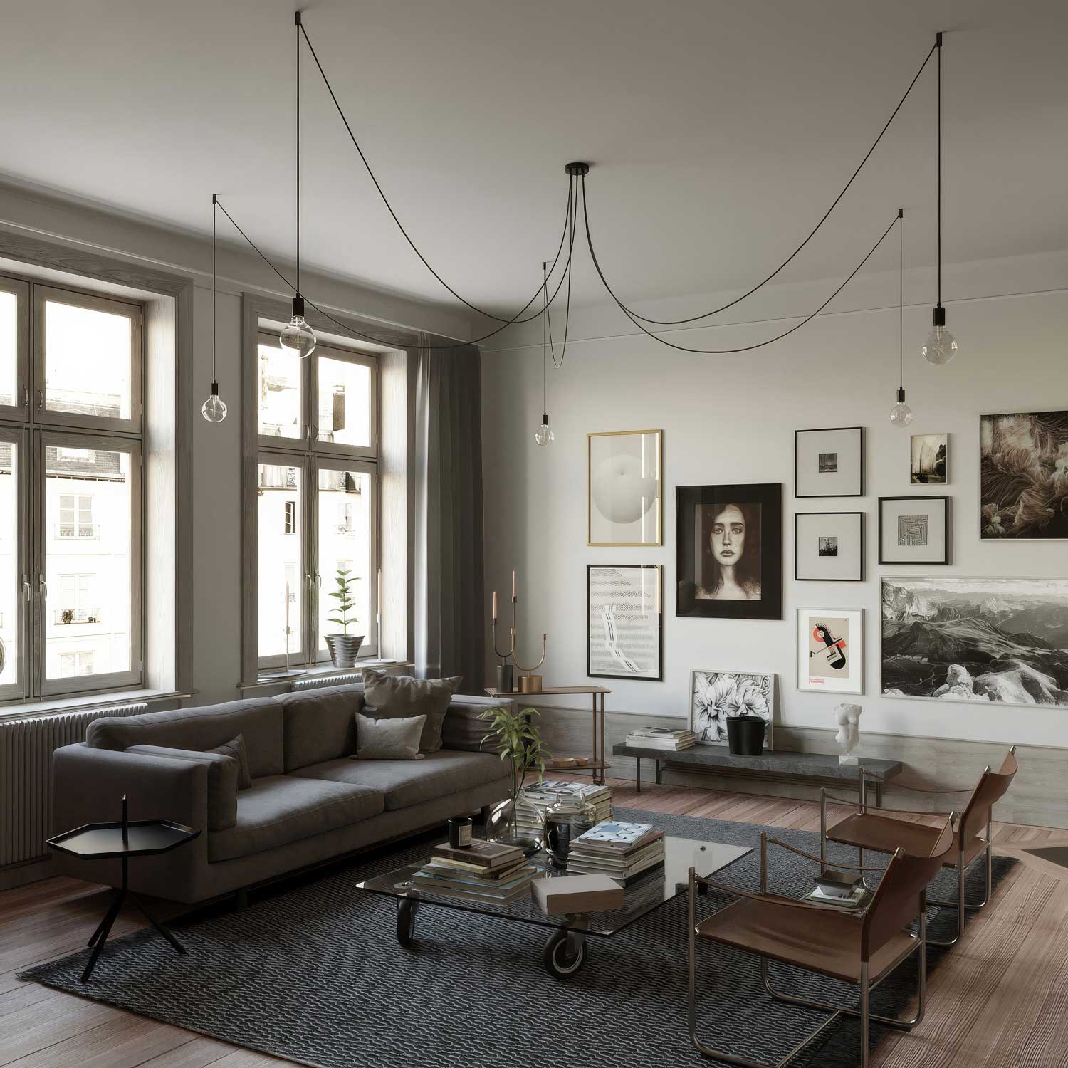 Spider - Lampada a sospensione multipla a 5 cadute con finiture in metallo - Nero