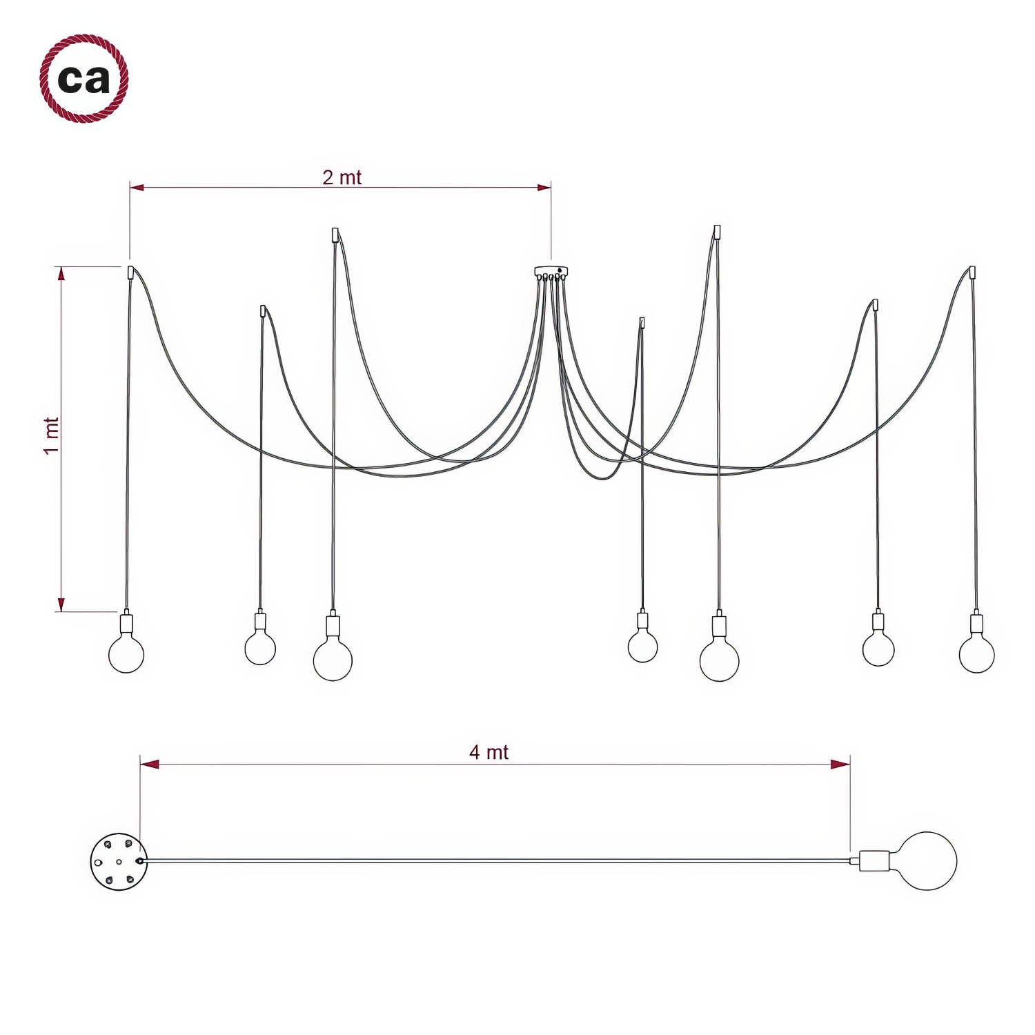 Spider - Lampada a sospensione multipla a 7 cadute con finiture in metallo - Bianco