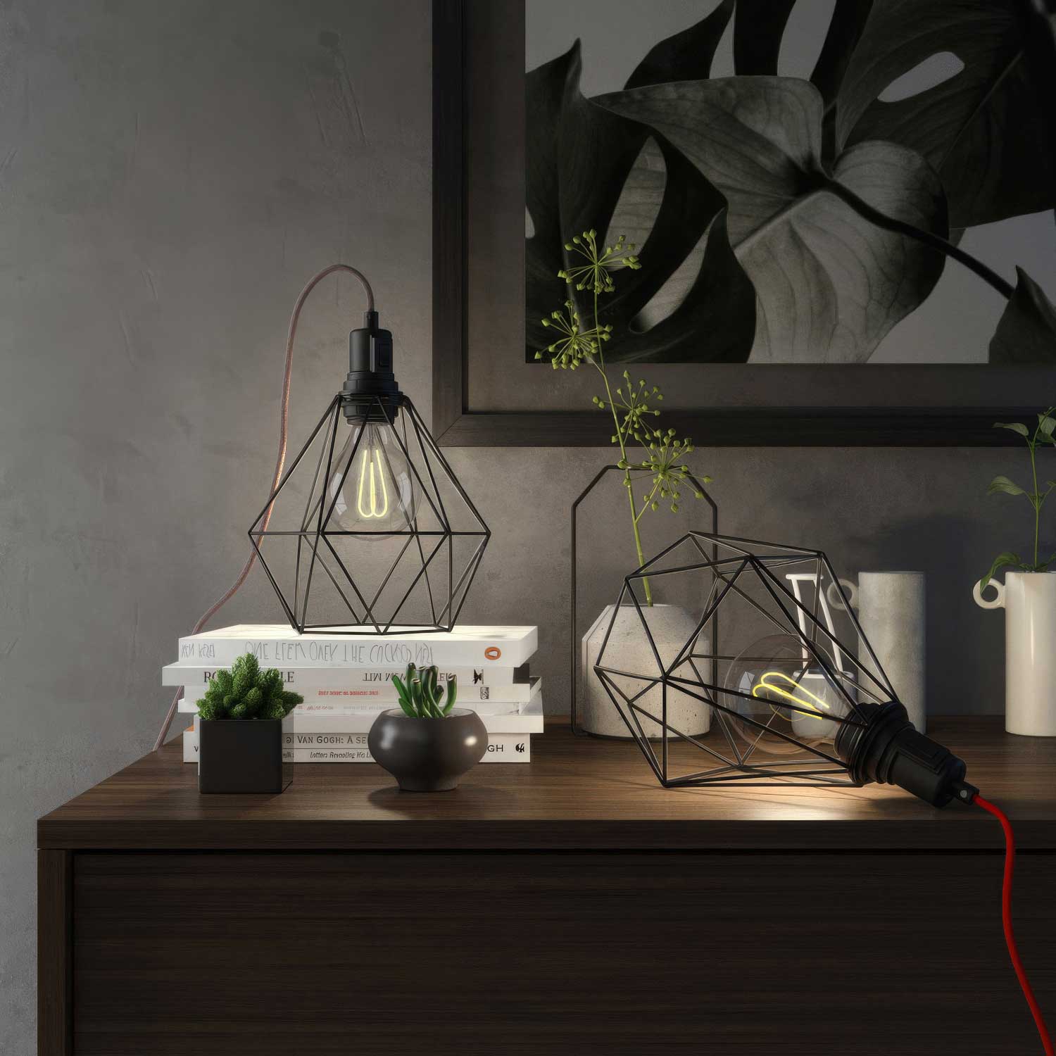 Table Snake - Lampada plug-in con spina UK e paralume a gabbia Diamond - Nero