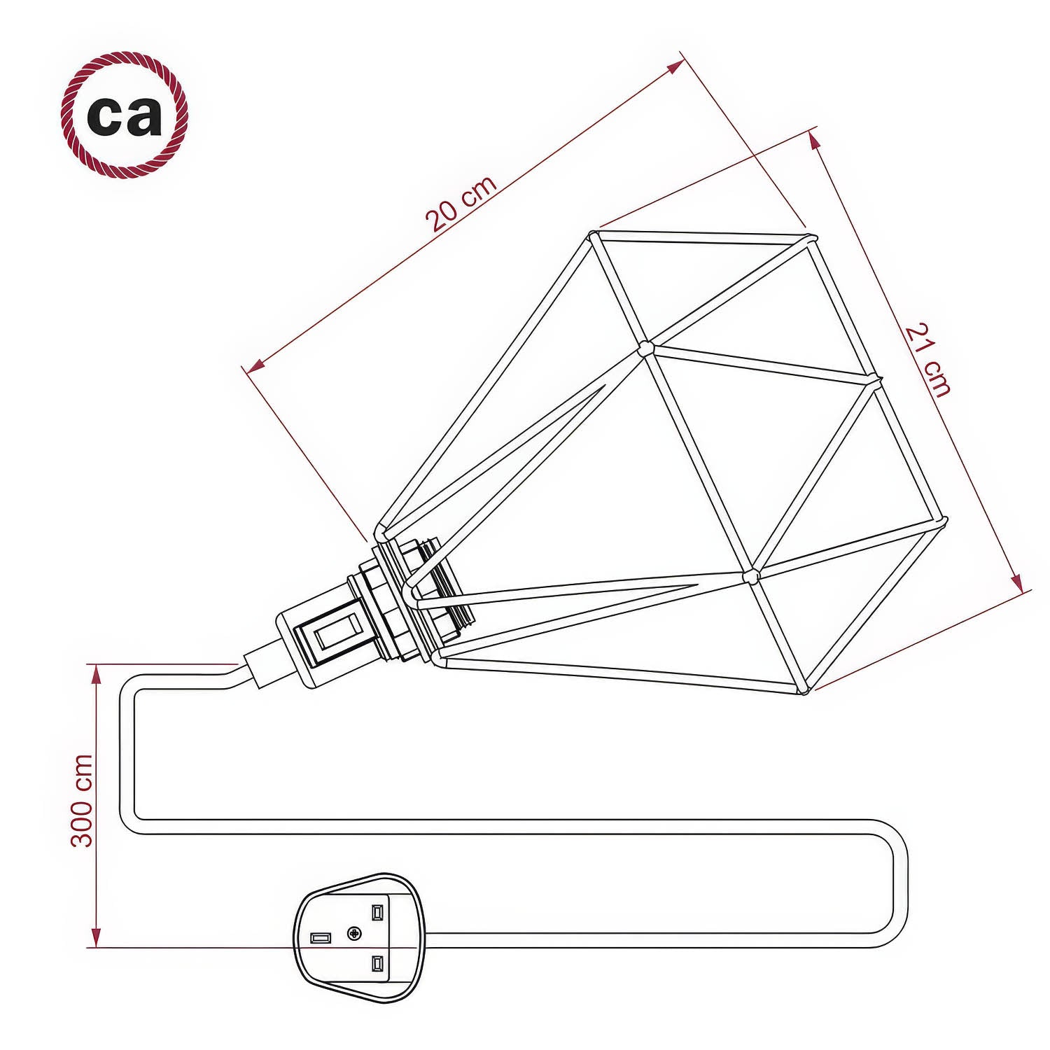 Table Snake - Lampada plug-in con spina UK e paralume a gabbia Diamond - Ottone